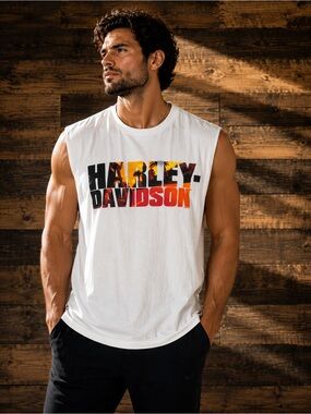 Harley-Davidson White Muscle Tank with Sunset Logo